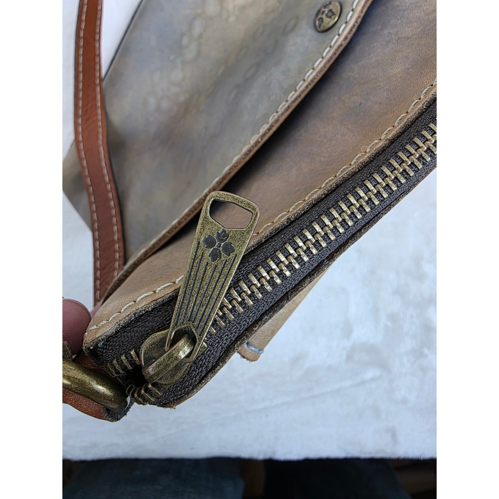 Patricia Nash Italian Leather Crossbody Bag Distressed Tan Blue Buckle Accent - Picture 13 of 16